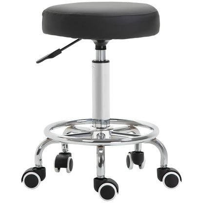 Vinsetto Round Rolling Stool with a black PU leather seat and chrome base with wheels