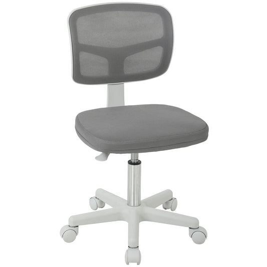 Vinsetto Small Office Chair without Arms in dark grey with a mesh back and white swivel base