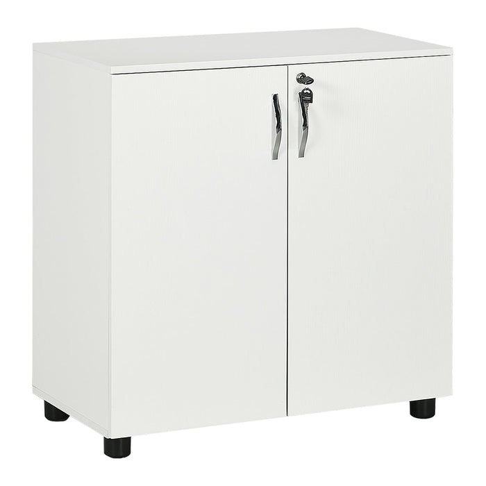 Vinsetto Two-Tier Locking Office Storage Cabinet in white with two doors and silver handles