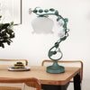 Vintage Nightstand Lamp with 6 Ceramic Roses and Metal Leaves-Green