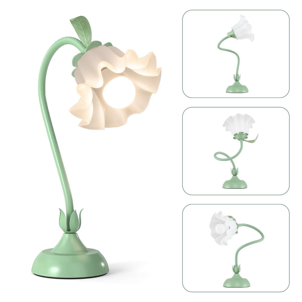 Vintage Nightstand Lamp with Lily of the Valley Acrylic Lampshade-Green