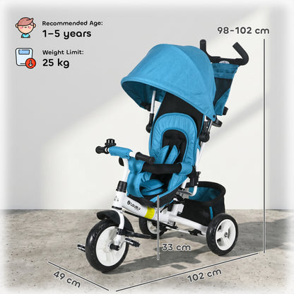 HOMCOM 6 in 1 Kids Trike with Parent Handle in Blue