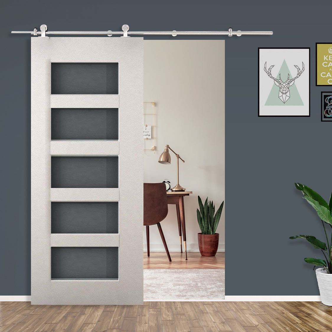HOMCOM Wooden Sliding Door Kit in Silver