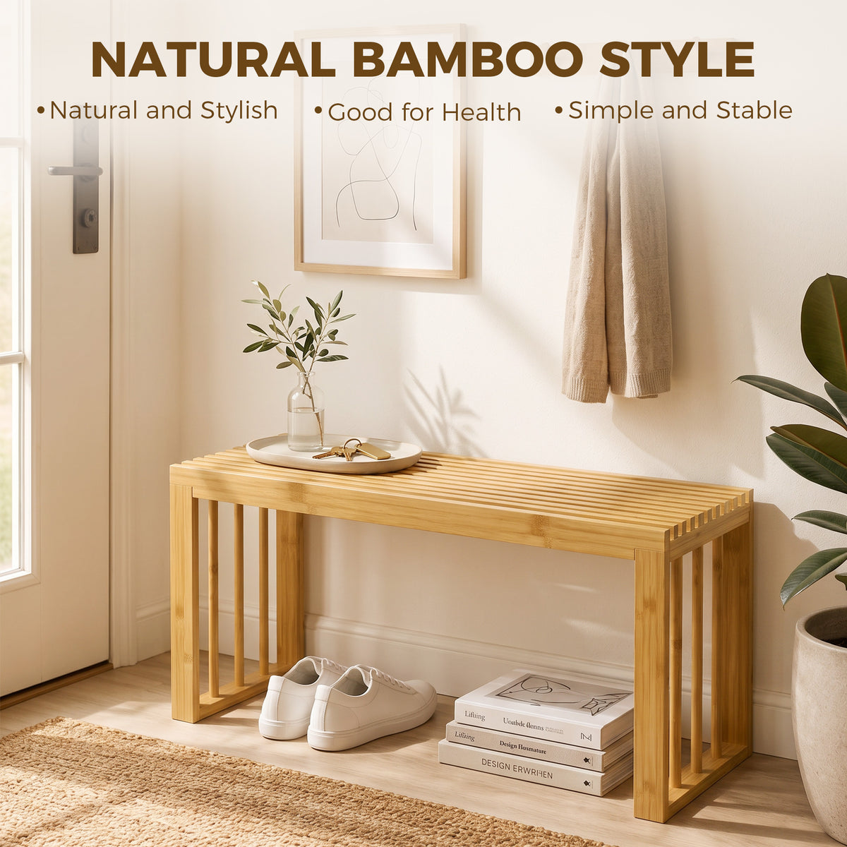 HOMCOM 90 cm Bamboo Shoe Bench in a Natural Wood Finish