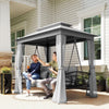 Outsunny 3 Seater Convertible Swing Chair, Outdoor Gazebo Swing Seat Bed with Double Tier Canopy, Cushioned Seat, Mesh Sidewalls, Light Grey