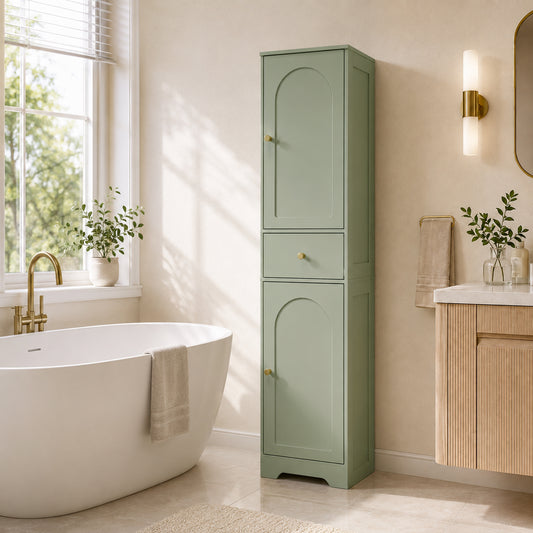 HOMCOM Tall Bathroom Cabinet with Arched Doors in Light Green