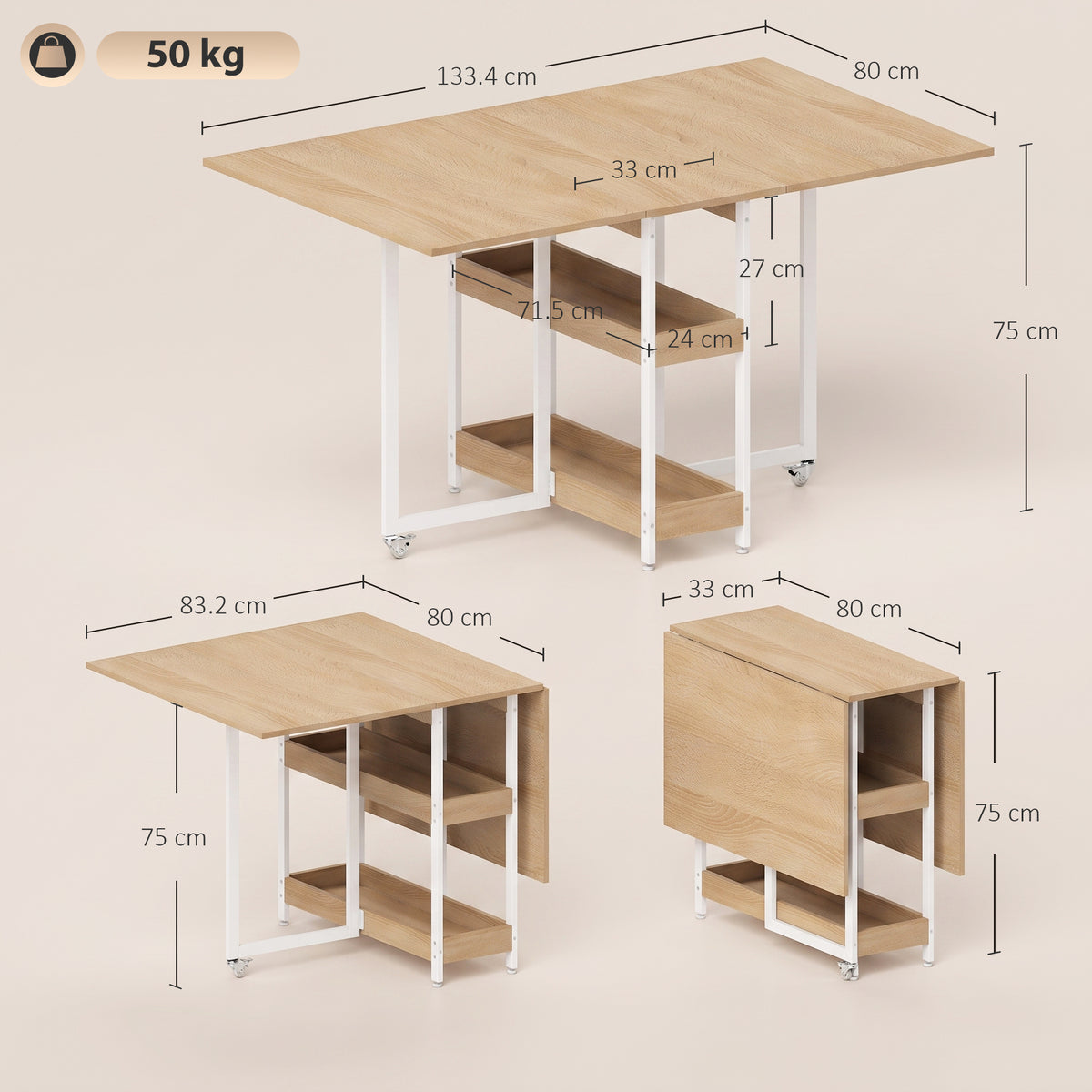 HOMCOM Four-Person Drop Leaf Table in a Natural Wood Finish