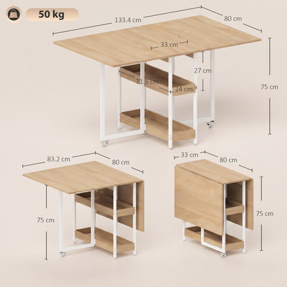 HOMCOM Four-Person Drop Leaf Table in a Natural Wood Finish