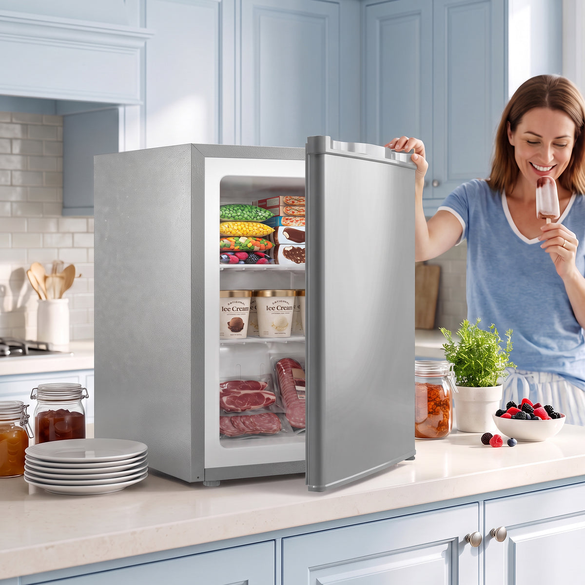 HOMCOM 60L Tabletop Mini Freezer in Grey