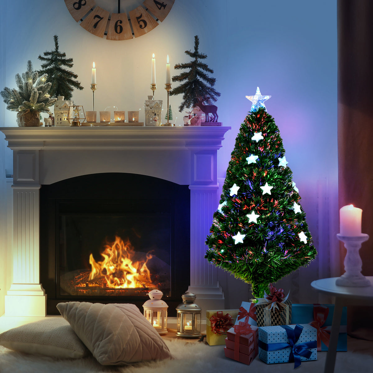 HOMCOM 4FT Prelit Artificial Christmas Tree in Green
