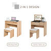HOMCOM Dressing Table with Flip-Up Mirror and Cushioned Stool, Makeup Vanity Desk with Hidden Compartments and Storage Drawer, Convertible Writing Table for Bedroom, Natural