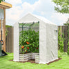 Outsunny Mini Greenhouse with Raised Garden Bed, Galvanised Walk-in Greenhouse with Roll Up Windows, 56