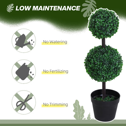 Outsunny Set of 2 Artificial Boxwood Ball Topiary Trees Potted Decorative Plant Indoor Décor (67cm)