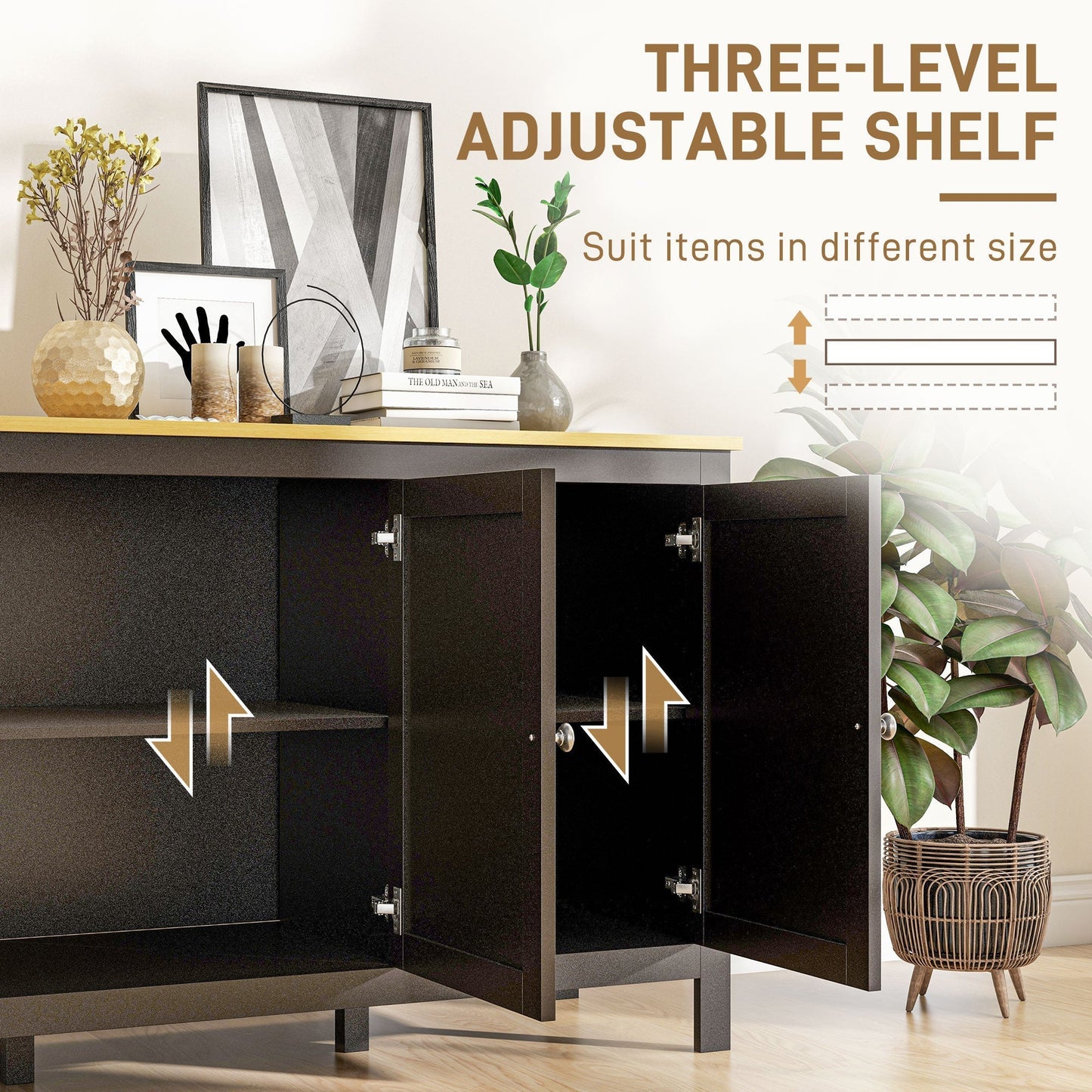 HOMCOM Sideboard, Buffet Cabinet with Doors and Adjustable Shelves for Living Room, Entryway, Black and Natural