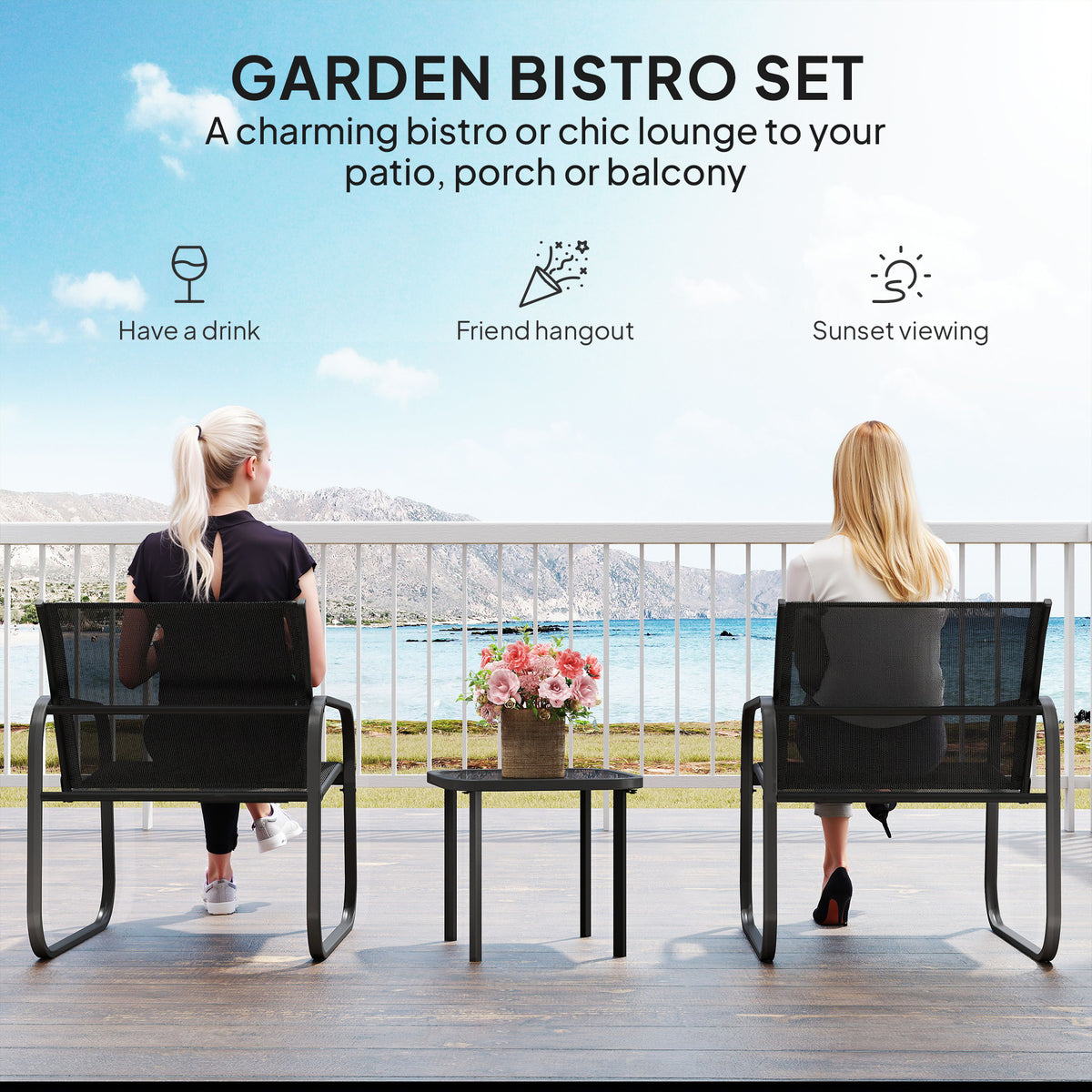 Outsunny Three-Piece Garden Seating Set in Black