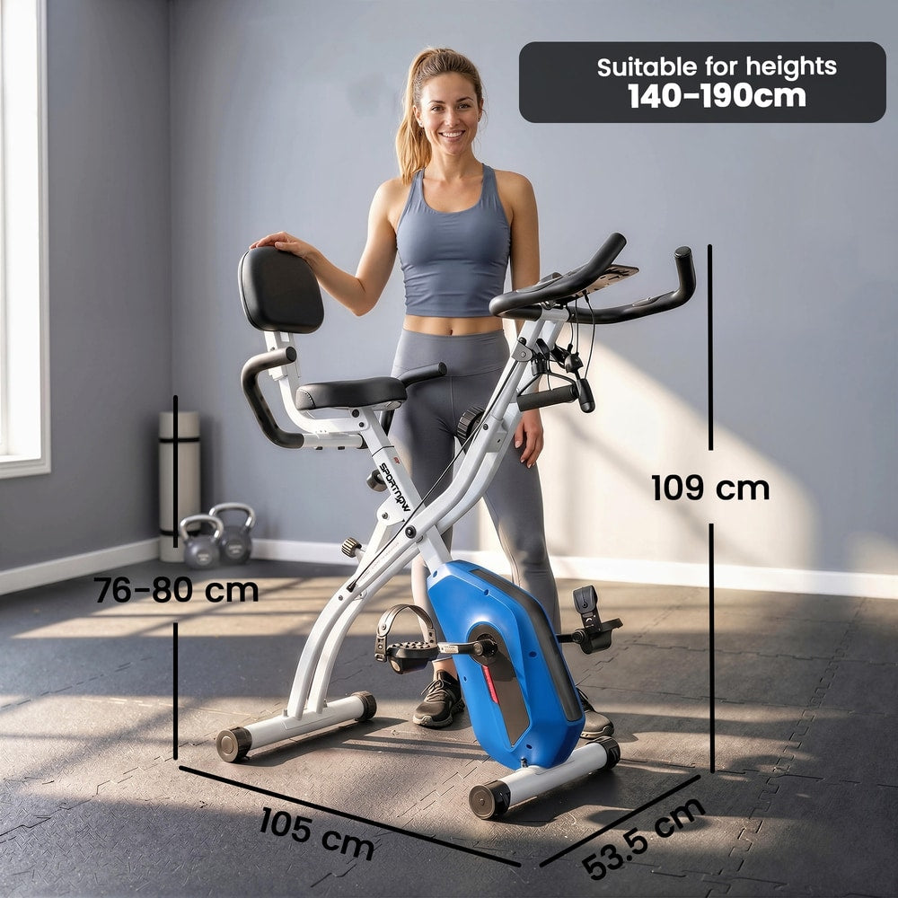 SPORTNOW 4-In-1 Folding Exercise Bike with Resistance Bands in Blue