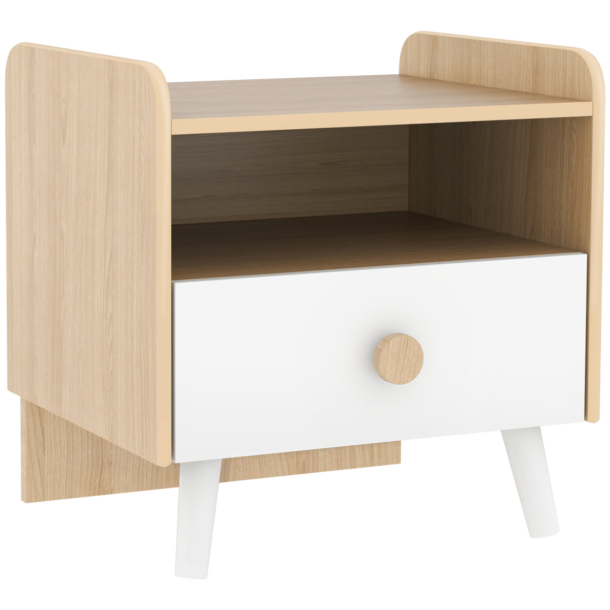 AIYAPLAY Kids Bedside Table in Natural Wood and White Drawer and Legs