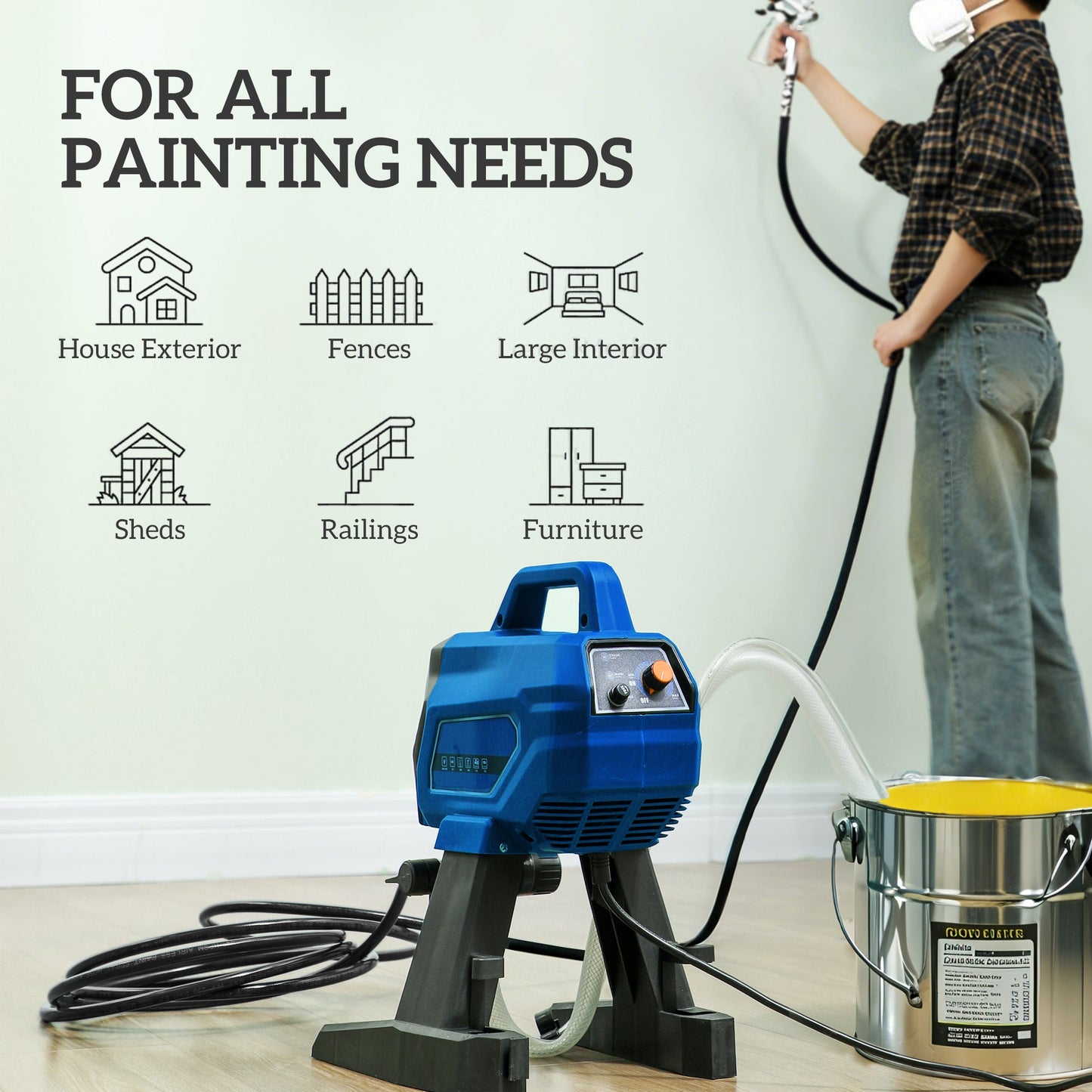 HOMCOM Airless Paint Sprayer, Thinning-Free Electric Paint Spray Gun for Walls, Fences & DIY Projects, Dark Blue