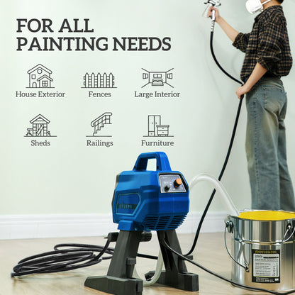 HOMCOM Airless Paint Sprayer, Thinning-Free Electric Paint Spray Gun for Walls, Fences & DIY Projects, Dark Blue