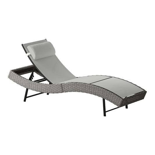 Outsunny Rattan Sun Lounger in Light Grey