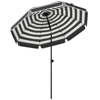Outsunny 1.8 m Beach Umbrella Parasol with Sand Anchor, Portable 30° Tilting Patio Sun Shade with Adjustable Height, Grey/White