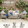 Outsunny 4 Piece Rattan Garden Furniture Set with 3-Seater Sofa, Armchairs, Table, Aluminium Frame Patio Conversation Set, Khaki