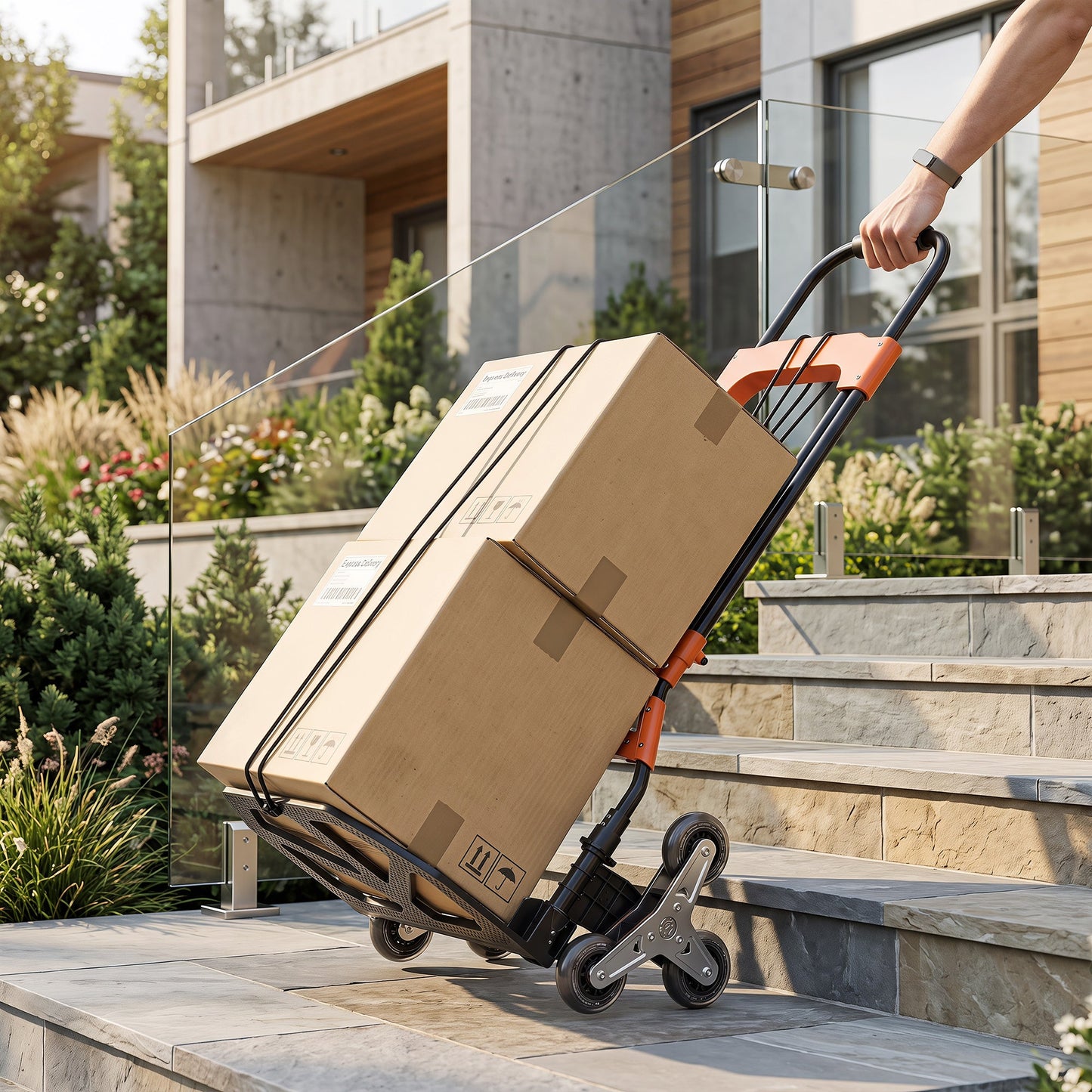 HOMCOM Heavy Duty Foldable Trolley on Wheels, Steel Folding Hand Truck, 75kg, Black and Orange