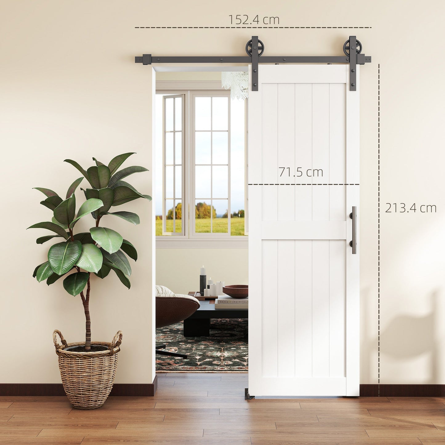 HOMCOM 152.4cm Sliding Barn Door Kit, Sliding Door with Track, Hardware, Upgraded Rollers and Floor Guide, Handle, White