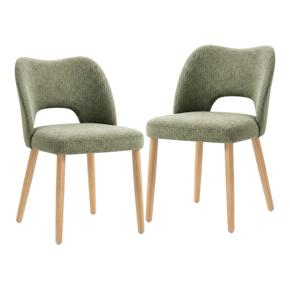 HOMCOM Dining Chairs Set Upholstered Kitchen Chenille Tool Free Assembly Rubberwood Legs, Green