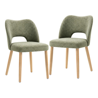 HOMCOM Dining Chairs Set Upholstered Kitchen Chenille Tool Free Assembly Rubberwood Legs, Green