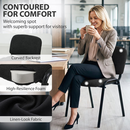 HOMCOM Meeting Chair, Stackable Ergonomic Office Chair with Padded Seat, Curved Backrest for Conference Room, Black