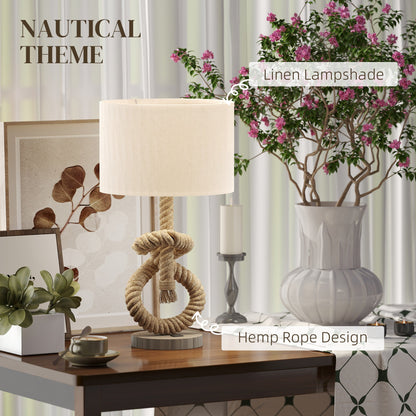 HOMCOM Nautical Table Lamps Set of 2 with USB Charging Port, Bedside Lamps for Bedroom Living Room, Warm White LED Bulb Included, with Hemp Rope, Natural