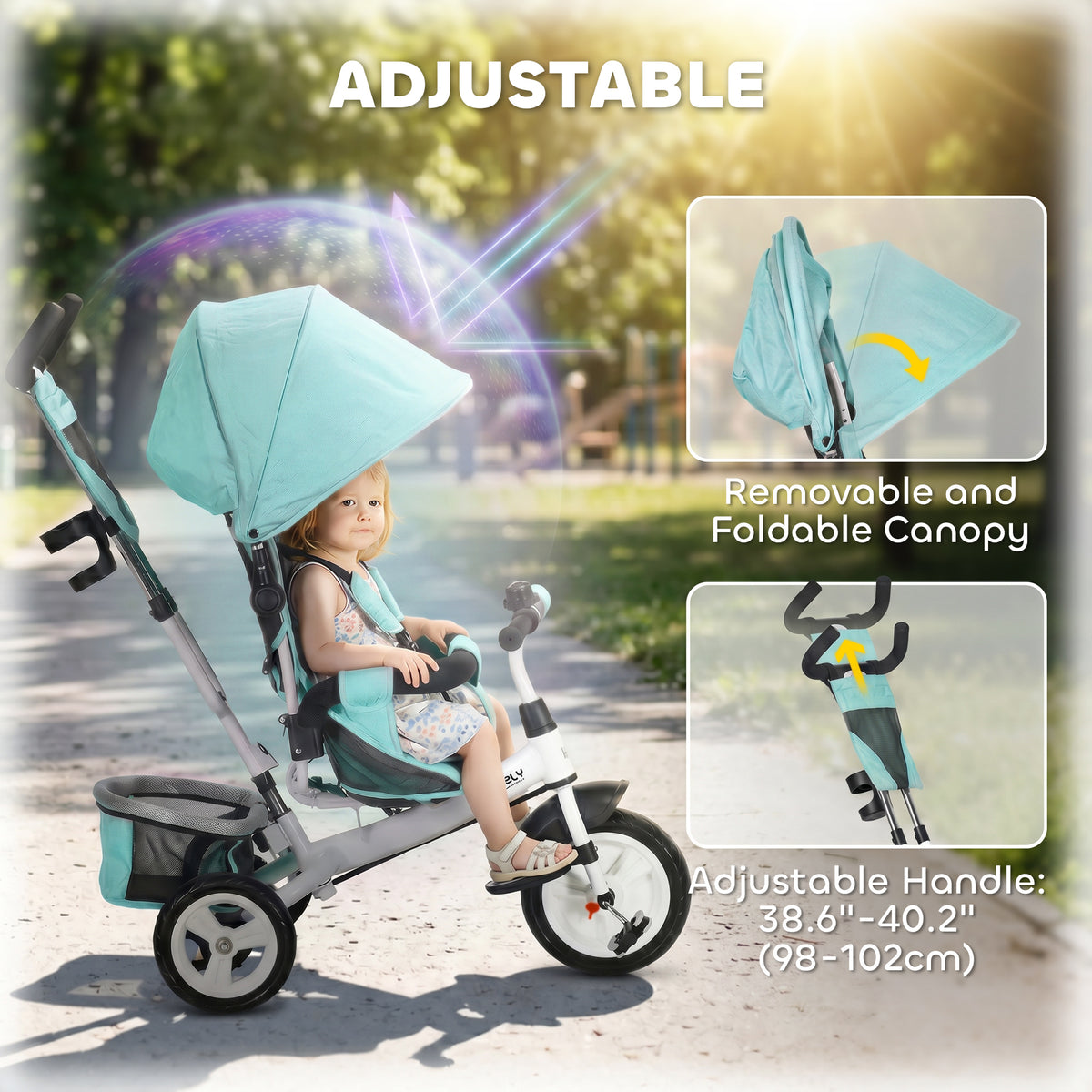 HOMCOM 6 in 1 Kids Trike with Parent Handle in Green