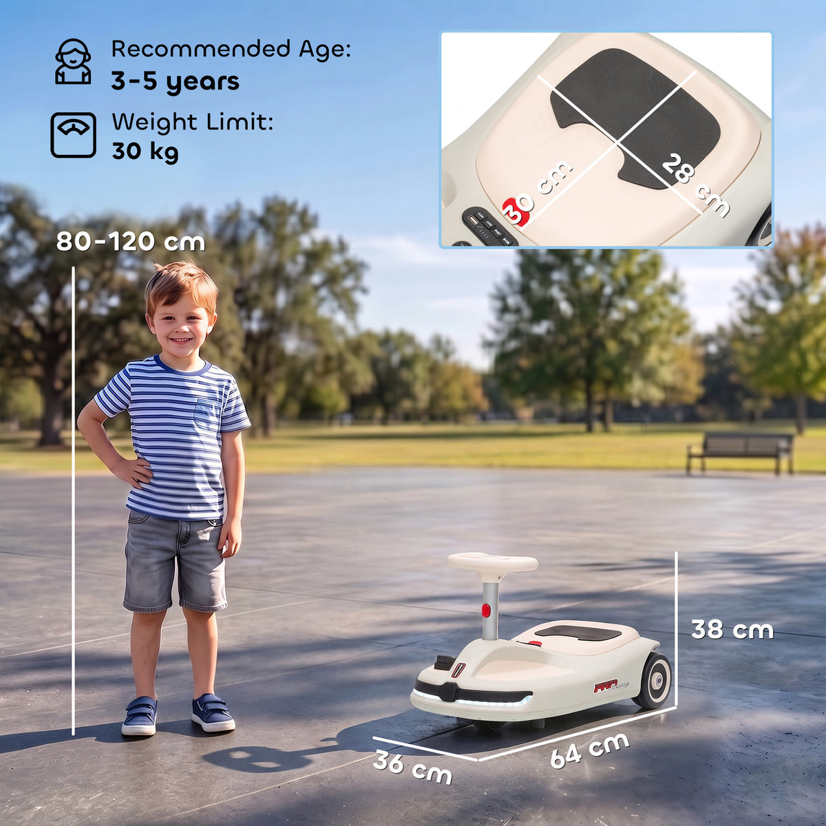 AIYAPLAY 12V Electric Wiggle Car with Pedal in White