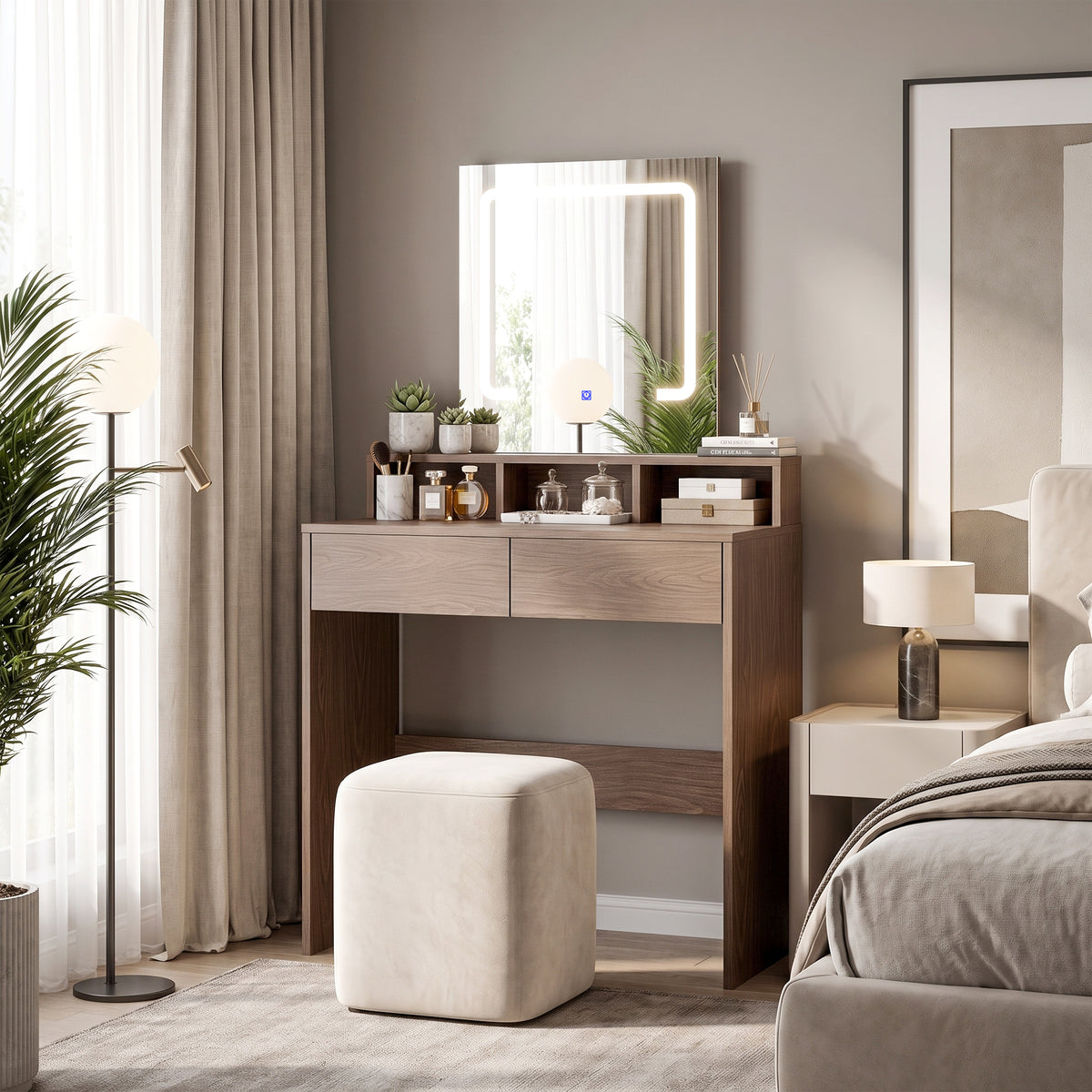 HOMCOM Vanity Table in Walnut Brown