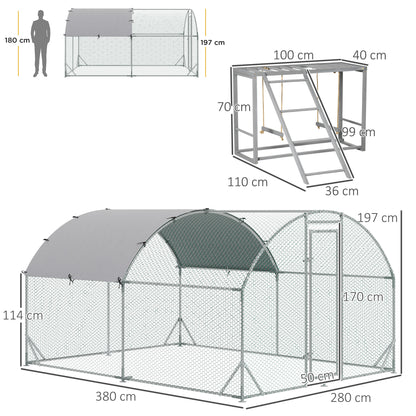 PawHut Walk In Chicken Run مع رف أنشطة الدجاج والغطاء، 2.8 × 3.8 × 2 متر