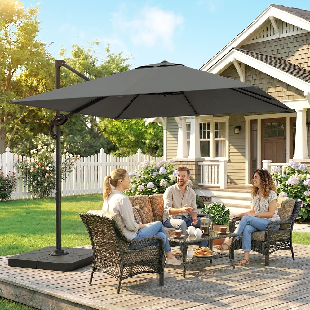 Outsunny Cantilever Parasol with Umbrella Weights in Dark Grey