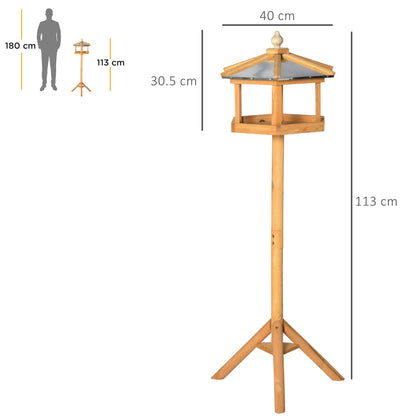 PawHut Wooden Bird Table Free Standing Feeder Garden Sheltered Feeding Station Parrot Stand Birdhouse a40x113cm