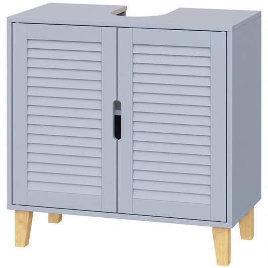 HOMCOM Under Sink Bathroom Cabinet Adjustable Shelf Under Sink Cabinet 2 Louvered Doors, Grey