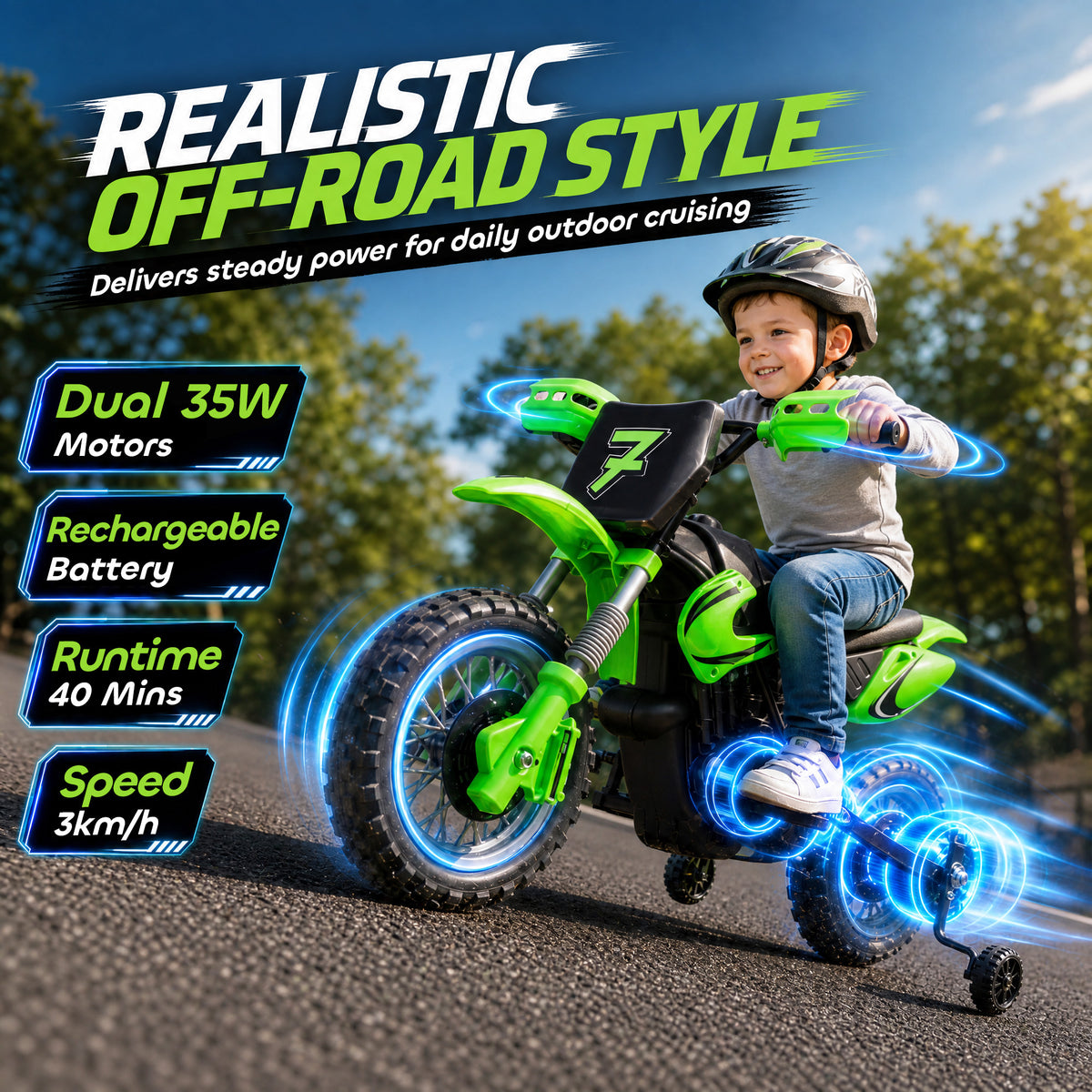 AIYAPLAY 12V Kids Electric Motorbike in Green