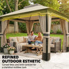 Outsunny 3 x 3.6 m Outdoor Garden Gazebo with Netting and Curtains, DoubleÂ Roof Patio Gazebo Permanent Pavilion, Khaki