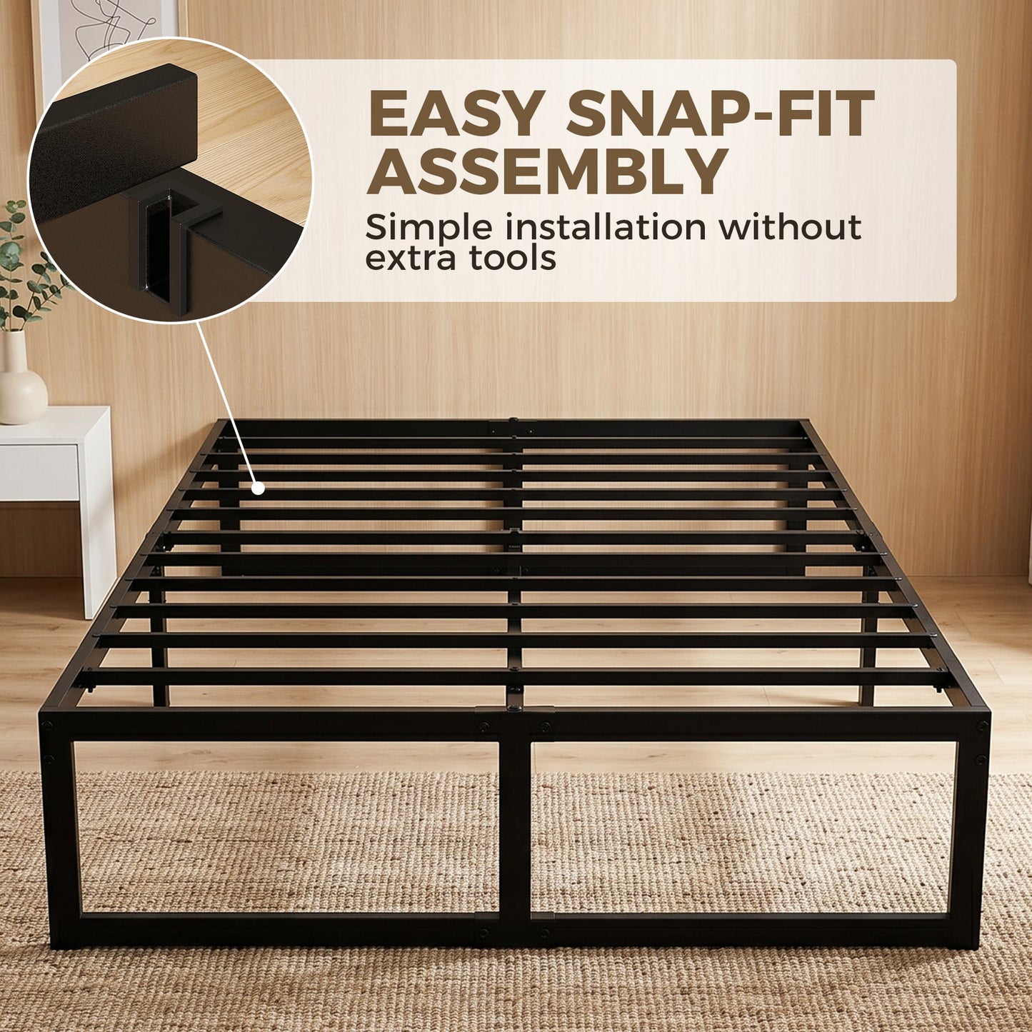 HOMCOM 4ft Small Double Bed Frame with Underbed Storage and Steel Slat Support, 32.5 cm Height, Noise-Free, Black