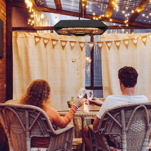 Outsunny 2000W Electric Hanging Patio Heater Ceiling Mounted Halogen Heating in Black