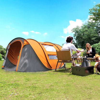 Outsunny 4 Person Pop-up Camping Tent Family Tent with Ground Sheet, 4 Windows and Portable Carry Bag for Beach Outdoor Trip, Orange