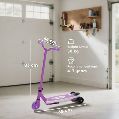 AIYAPLAY Electric Scooter for Kids Aged 4-7 Years, with Flashing LED Lights, Rear Auxiliary Wheels, Purple