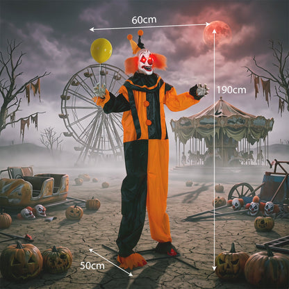 HOMCOM 190cm Life Size Animated Clown Halloween Decoration, Scary Halloween Animatronics Decor with Sound Touch Activated