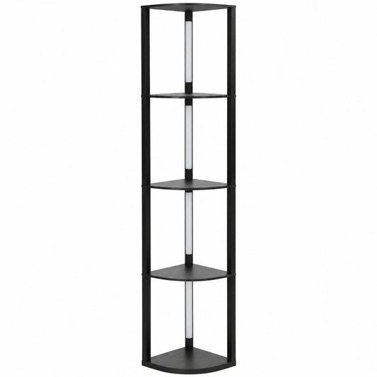 HOMCOM RGB LED Floor Lamp with Shelves, 4-Tier Dimmable Standing Lamp with Adjustable Brightness and Remote Control, Black