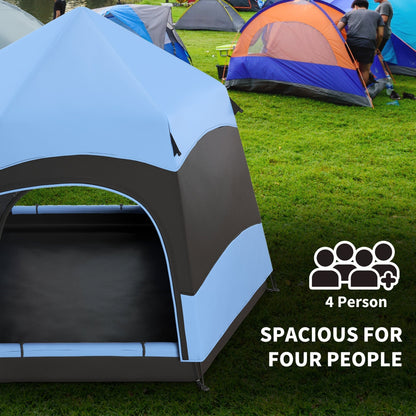Outsunny Six Man Hexagon Camping Tent with Hang Hook and Carry Bag - Blue and Black