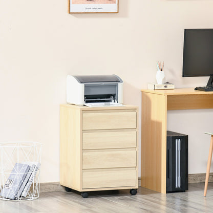 HOMCOM Four-Drawer Office Filing Cabinet, with Wheels - Natural