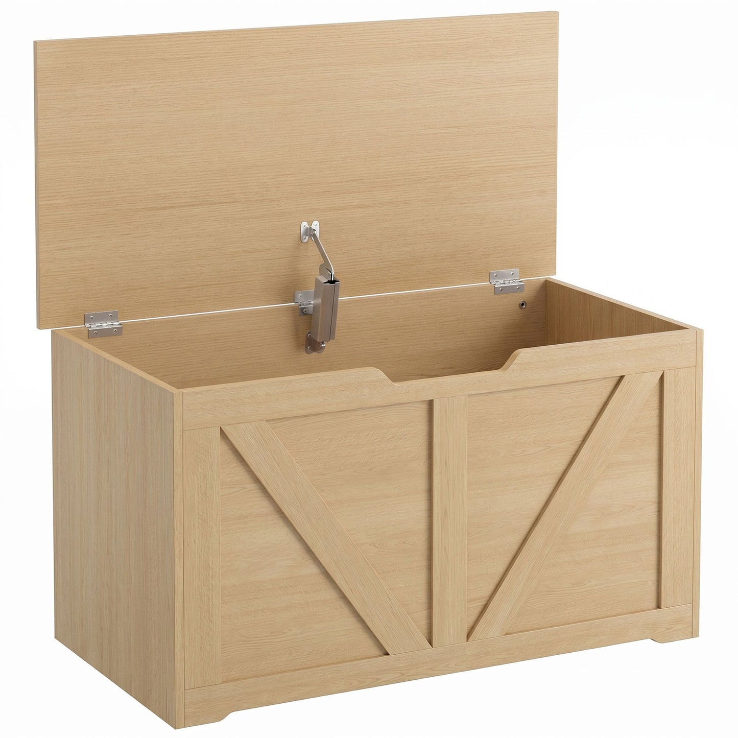 HOMCOM 100L Home Storage Box, with Safety Hinge - Nature Wood Finish